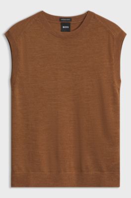 Sleeveless virgin-wool top, Brown