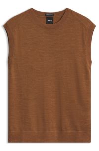 Sleeveless virgin-wool top, Brown