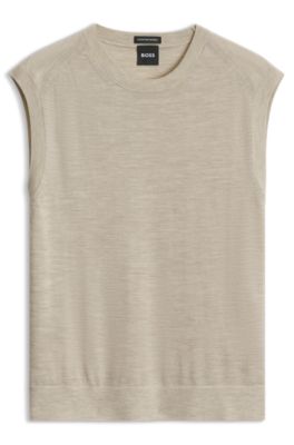 Sleeveless virgin-wool top, Light Beige
