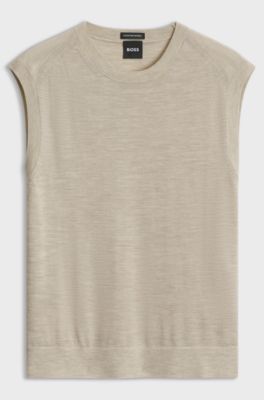 Sleeveless virgin-wool top, Light Beige