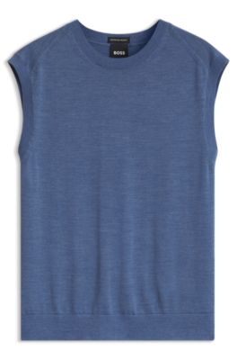 Sleeveless virgin-wool top, Light Blue