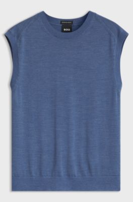 Sleeveless virgin-wool top, Light Blue