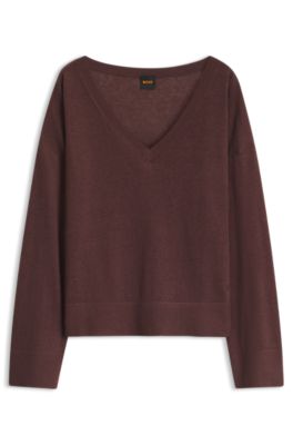 Relaxed-fit V-neck sweater, Brown