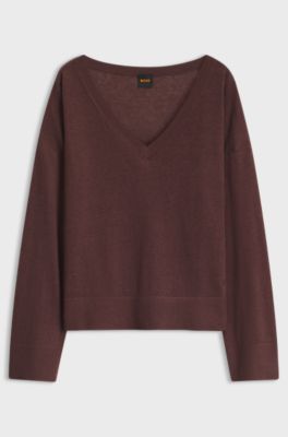 Relaxed-fit V-neck sweater, Brown
