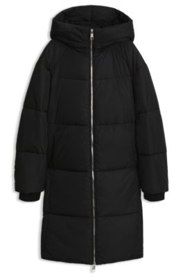 Hooded jacket in water-repellent fabric with padding, Black