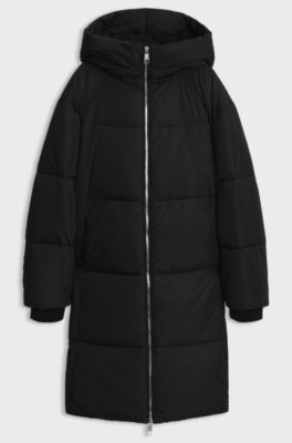 Hooded jacket in water-repellent fabric with padding, Black