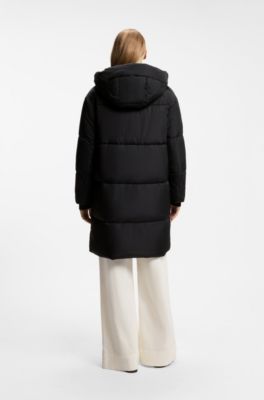 Hooded jacket in water-repellent fabric with padding, Black