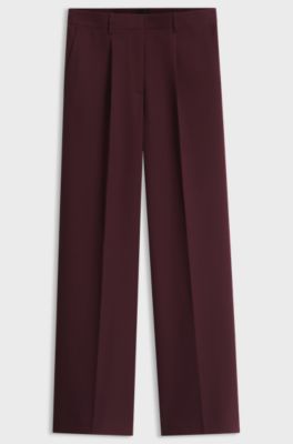 Pantalon Wide en cr&ecirc;pe stretch avec pli sur le devant, Rouge sombre