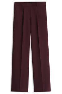 Pantalon Wide en cr&ecirc;pe stretch avec pli sur le devant, Rouge sombre