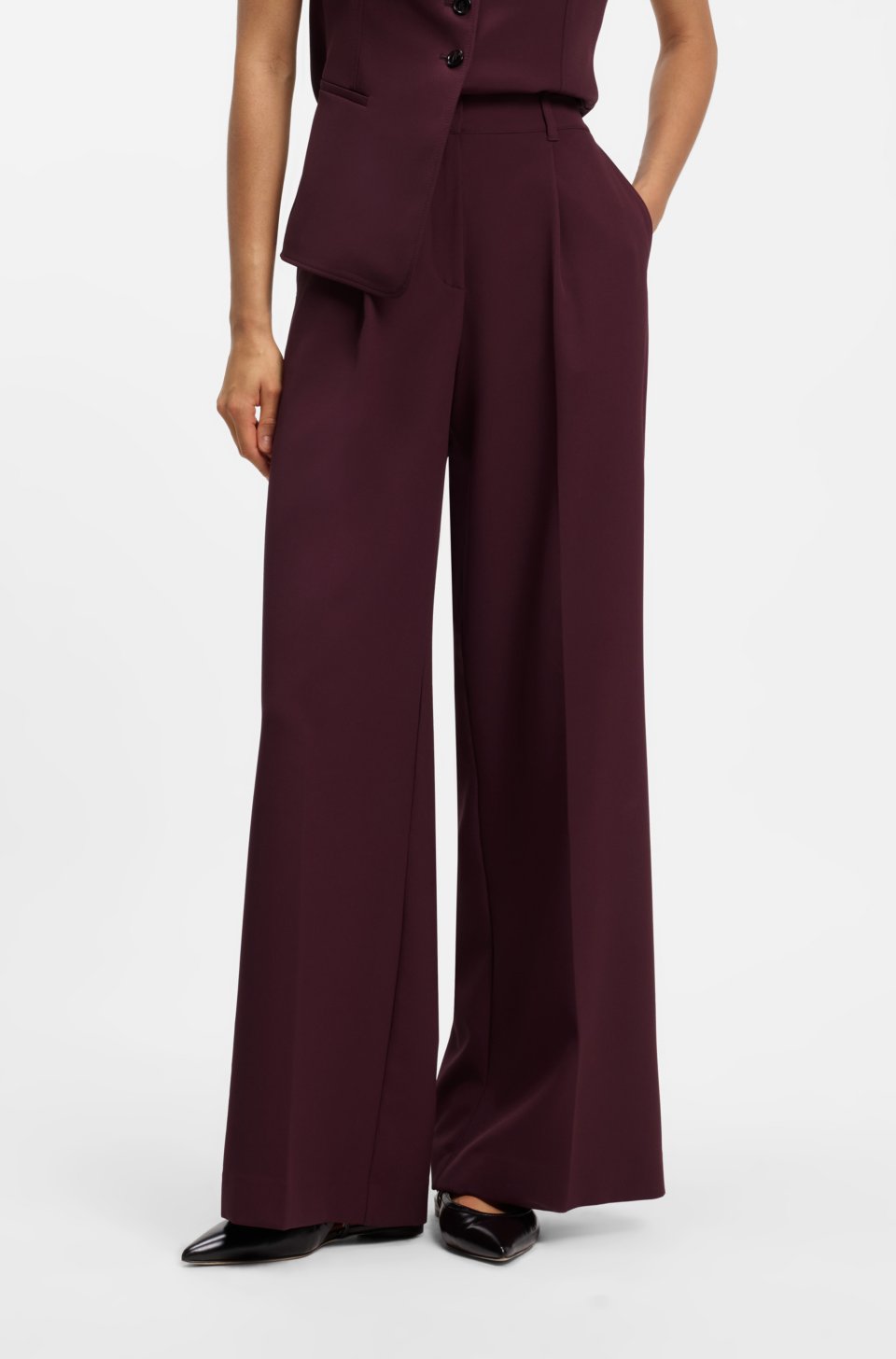Wide-leg trousers in stretch crepe with front crease