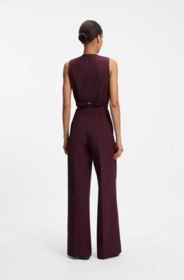 Wide-leg trousers in stretch crepe with front crease, Dark Red