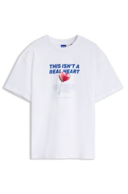 Oversized-fit cotton T-shirt with love-themed graphic print, White