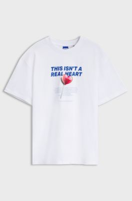 Oversized-fit cotton T-shirt with love-themed graphic print, White
