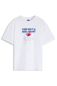 Oversized-fit cotton T-shirt with love-themed graphic print, White