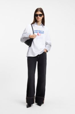 Oversized-fit cotton T-shirt with love-themed graphic print, White