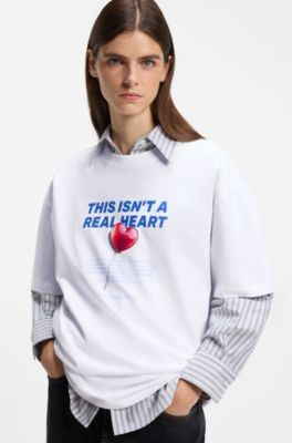 Oversized-fit cotton T-shirt with love-themed graphic print, White