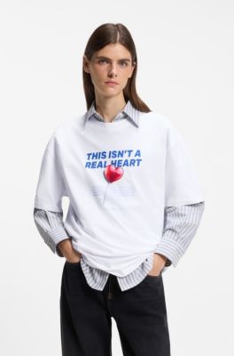 Oversized-fit cotton T-shirt with love-themed graphic print, White