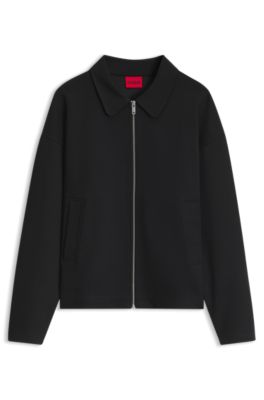 Oversize-fit zip-up sweatshirt in structured fabric, Black