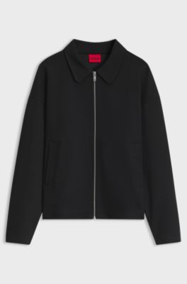 Oversize-fit zip-up sweatshirt in structured fabric, Black