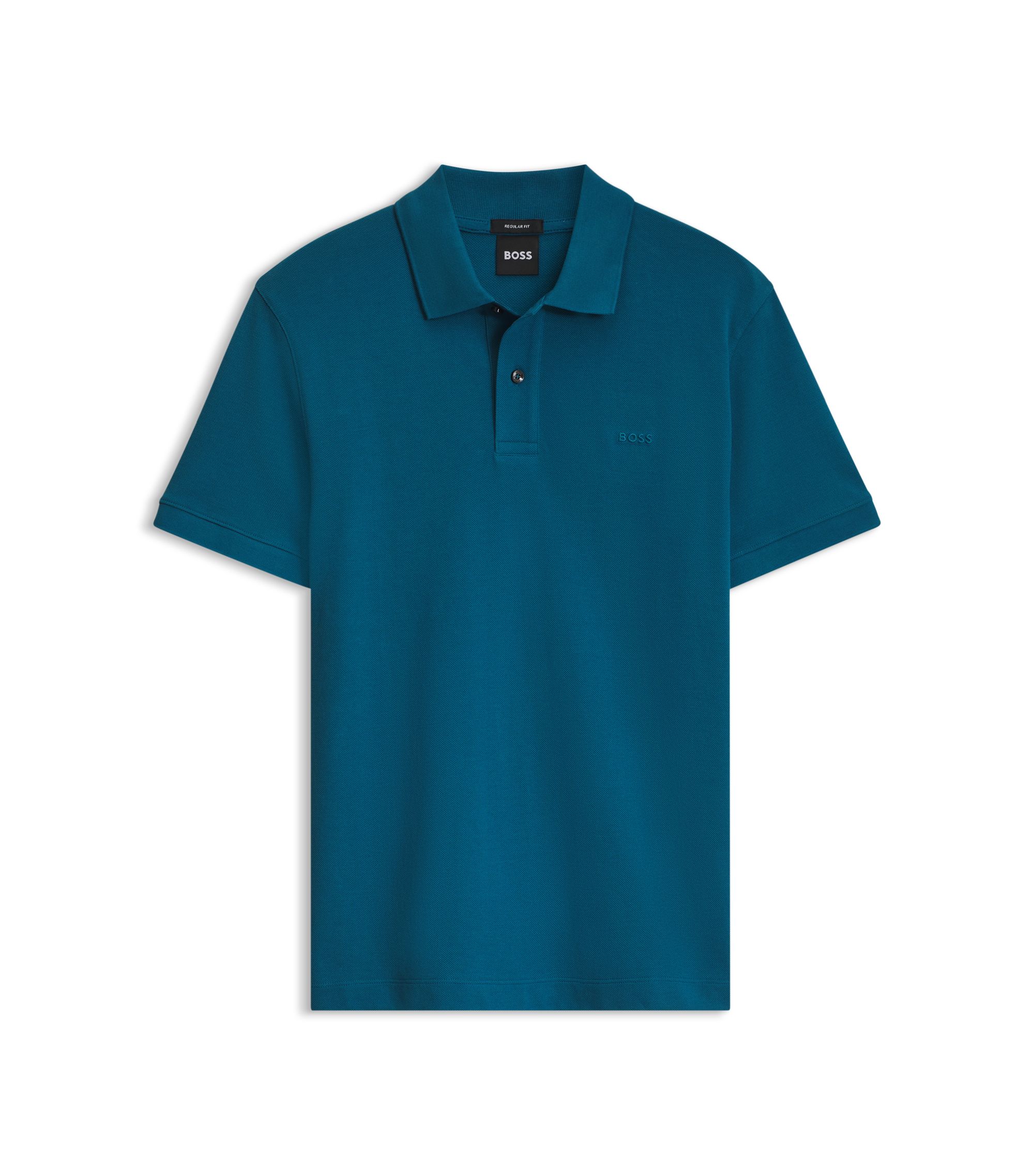 Teal Polo, Black Wide-Leg Trousers