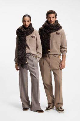 BOSS x Steiff teddy-fabric scarf, Dark Brown
