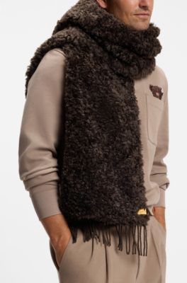 BOSS x Steiff teddy-fabric scarf, Dark Brown