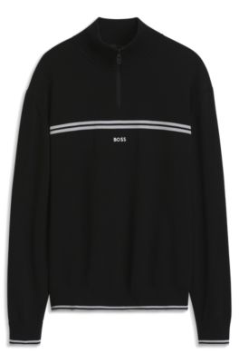 Zip-neck sweater in a cotton blend, Black