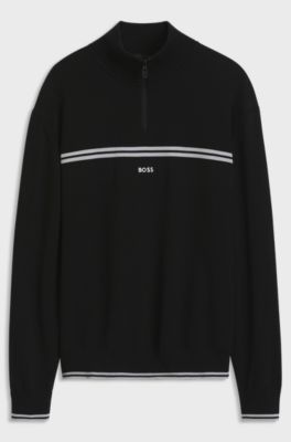 Zip-neck sweater in a cotton blend, Black