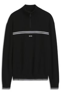 Zip-neck sweater in a cotton blend, Black