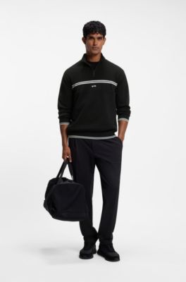 Zip-neck sweater in a cotton blend, Black