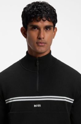 Zip-neck sweater in a cotton blend, Black