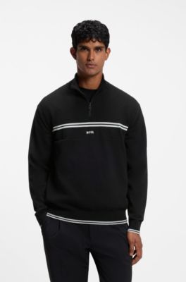 Zip-neck sweater in a cotton blend, Black
