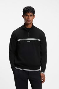 Zip-neck sweater in a cotton blend, Black
