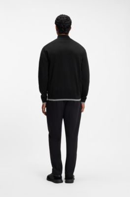 Zip-neck sweater in a cotton blend, Black