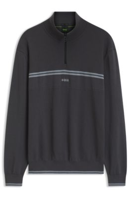 Zip-neck sweater in a cotton blend, Dark Grey