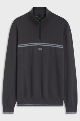 Zip-neck sweater in a cotton blend, Dark Grey
