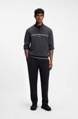 Zip-neck sweater in a cotton blend, Dark Grey