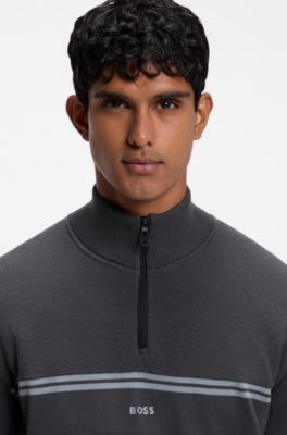 Zip-neck sweater in a cotton blend, Dark Grey