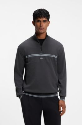 Zip-neck sweater in a cotton blend, Dark Grey
