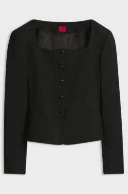 Slim-fit collarless blazer, Black