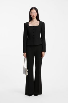 Slim-fit collarless blazer, Black