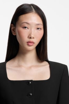 Slim-fit collarless blazer, Black