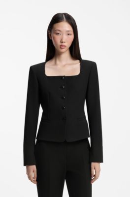Slim-fit collarless blazer, Black