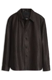 Camicia in pelle con texture, Marrone scuro