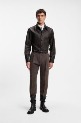 Textured leather shirt, Dark Brown
