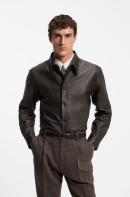 Textured leather shirt, Dark Brown
