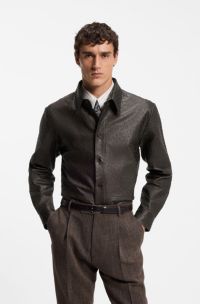 Camicia in pelle con texture, Marrone scuro