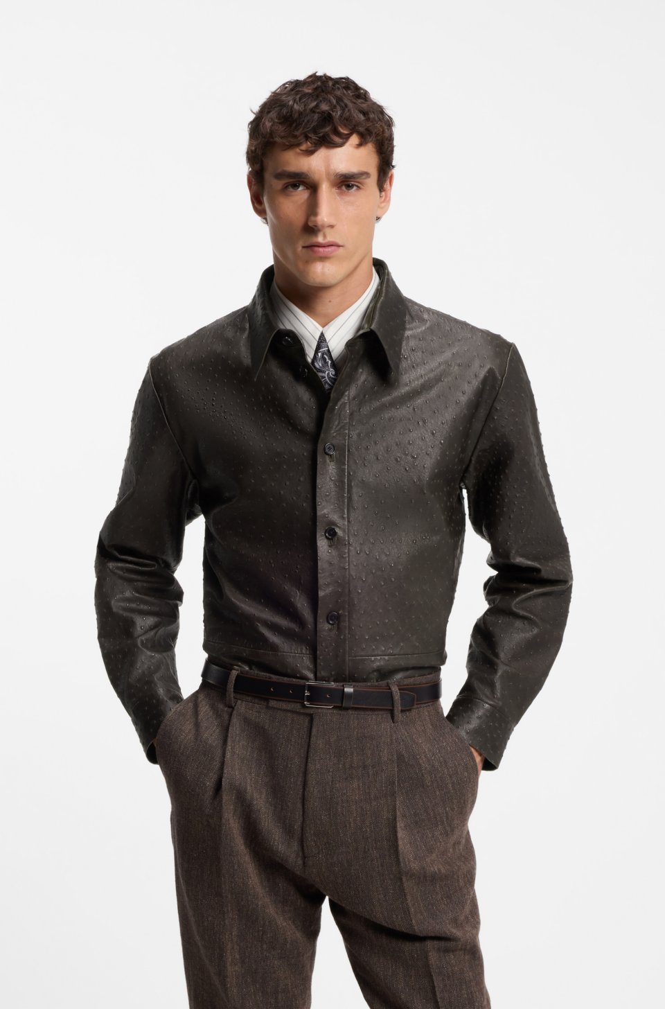 Textured leather shirt