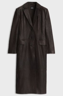 Textured leather coat, Dark Brown