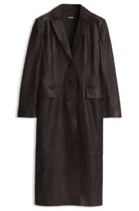 Textured leather coat, Dark Brown